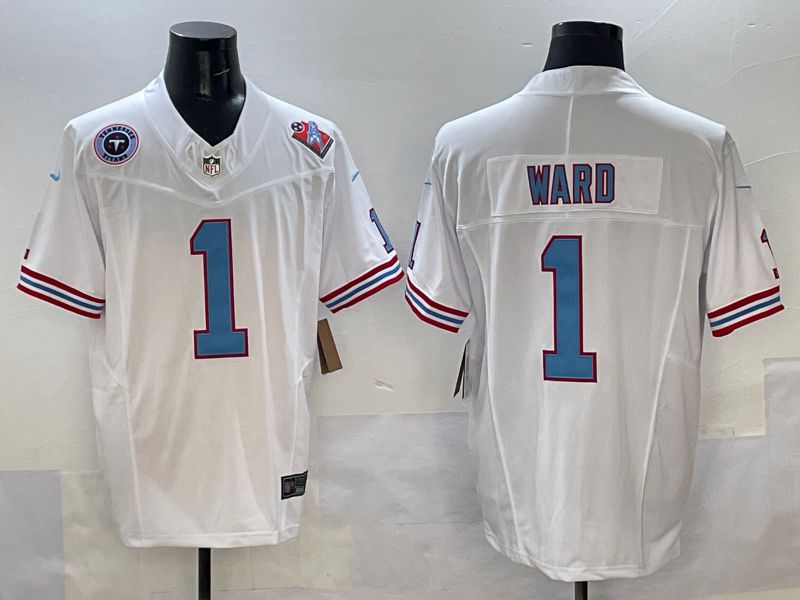 Men Tennessee Titans 1 Ward White Three generations 2025 Nike Limited NFL Jersey style 2